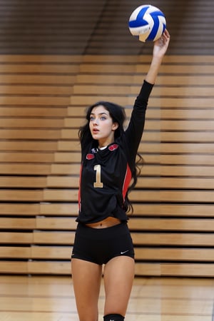 1girl , tall girl , volleyball practice , black hair , long hair , volleyball outfit ,