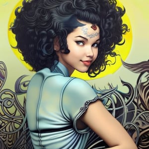 mehkadon ,88mm,album cover art ,curly hair,painting of a mehkadon ,black tshirt,, james jean and wlop, loish |, artgerm and james jean, james jean and peter mohrbacher, inspired by James Jean, by loish, benjamin lacombe, james jean andrei riabovitchev, james jean ”, james jean soft light 4k, james jean soft light 4 k