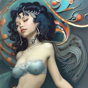 mehkadon ,88mm,album cover art ,curly hair,painting of a mehkadon ,black tshirt,, james jean and wlop, loish |, artgerm and james jean, james jean and peter mohrbacher, inspired by James Jean, by loish, benjamin lacombe, james jean andrei riabovitchev, james jean ”, james jean soft light 4k, james jean soft light 4 k