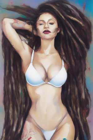 kayaises  artwork, detailed hair and white bra, long shot in the style of adrian ghenie, esao andrews, jenny saville, edward hopper, surrealism, dark art by james jean, takato yamamoto, inkpunk minimalism, realistic colors