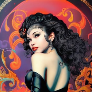 mehkadon ,88mm,album cover art ,curly hair,painting of a mehkadon ,black tshirt,, james jean and wlop, loish |, artgerm and james jean, james jean and peter mohrbacher, inspired by James Jean, by loish, benjamin lacombe, james jean andrei riabovitchev, james jean ”, james jean soft light 4k, james jean soft light 4 k