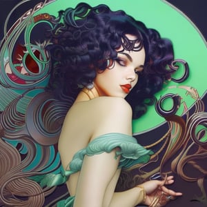 mehkadon ,album cover art ,curly hair,painting of a mehkadon with a lot of cannabis leaf in her hair, james jean and wlop, loish |, artgerm and james jean, james jean and peter mohrbacher, inspired by James Jean, by loish, benjamin lacombe, james jean andrei riabovitchev, james jean ”, james jean soft light 4k, james jean soft light 4 k