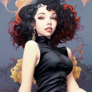 mehkadon ,88mm,album cover art ,curly hair,painting of a mehkadon ,black tshirt,, james jean and wlop, loish |, artgerm and james jean, james jean and peter mohrbacher, inspired by James Jean, by loish, benjamin lacombe, james jean andrei riabovitchev, james jean ”, james jean soft light 4k, james jean soft light 4 k