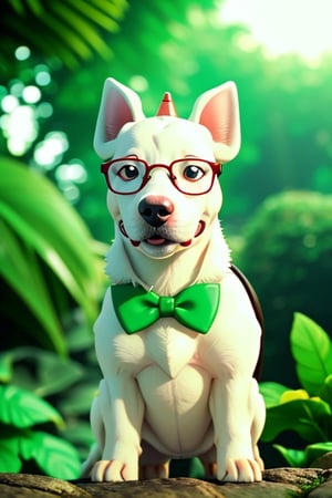 cinematic photo,  a portrait of a white dog with glasses in party animals style,  in a garden, 35mm photograph, film, bokeh, professional, 4k, highly detailed
,Turtwig_Pokemon