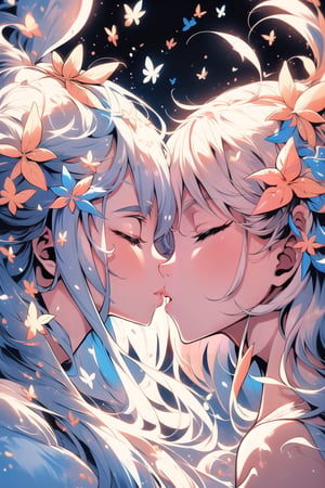 Two lady's, lovers, lesbians, closed eyes, kissing each, vivid colors, ((three panel comic without text)),  