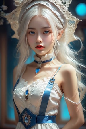 Solo, anime girl, full body, young adult body, medium chest, white Witch dress, white witch hat, Hyperdetailed magic school background,
Detailed medium white hair braid, hair braid, Detailed eyes, blue eyes, front view, torso shot from waist, Thick lineart, Anxious, Hyperdetailed natural light, detailed reflection light, 
volumetric lighting maximalist photo illustration 64k, resolution high res intricately detailed complex, 
key visual, precise lineart, vibrant, panoramic, cinematic, masterfully crafted, 64k resolution, beautiful, stunning, ultra detailed, expressive, hypermaximalist, colorful, rich deep color, vintage show promotional poster, glamour, anime art, fantasy art, brush strokes,, 16k, UHD, HDR,(Masterpiece:1.5), Absurdres, (best quality:1.5), Anime style photo, Manga style, Digital art, glow effects, Hand drawn, render,octane render, cinema 4d, blender, dark, atmospheric 4k ultra detailed, cinematic sensual, Sharp focus, hyperrealistic, big depth of field, Masterpiece, colors, 3d octane render, concept art, trending on artstation, hyperrealistic, Vivid colors,, modelshoot style, (extremely detailed CG unity 8k wallpaper), professional majestic oil painting by Ed Blinkey, Atey Ghailan, Studio Ghibli, by Jeremy Mann, Greg Manchess, Antonio Moro, trending on ArtStation, trending on CGSociety, Intricate, High Detail, Sharp focus, dramatic, photorealistic