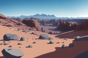 desrt habitat with rocks and mountains in the background,  colorful,  vector art, 