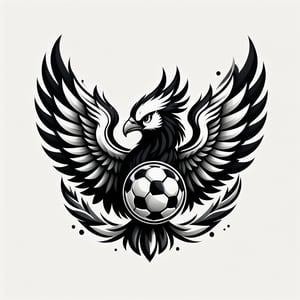 The Black and white logo features a combination of symbolic elements that represent football. stylized simple phoenix, Heath, 