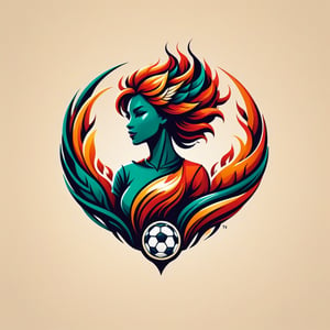 The logo features a combination of symbolic elements that represent football. stylized women, Heath, and a women silhouette to convey the essence of football, Stylized logo symbols are the london heath, phoenix (or dragon) 