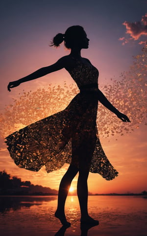 (masterpiece, best quality:1.2), 1girl, solo,standing_split, Silhouette Art of 1girl, multiple exposure, sunset, enhance, intricate, (best quality, masterpiece, Representative work, official art, Professional, unity 8k wallpaper)
