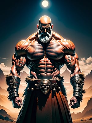 (masterpiece:1.2), high quality shadow, (((upperbody portrait))), 1man, cool, angry look, badass, muscular body, (high detailed skin, skin details), (wide landscape, 8k), depth of field, highres, best illumination,big rugged old man with a white beard, 
,niji style,ink ,nvinkpunk,nijistyle