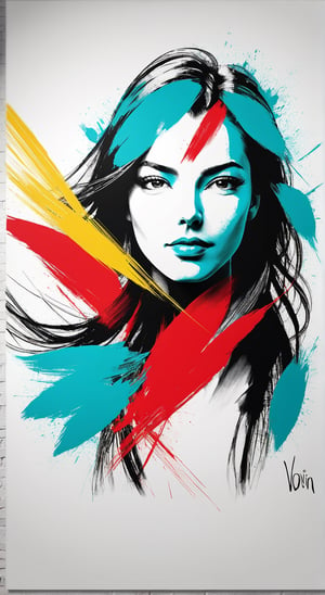 portrait of a woman, minimalist, with dynamic movement and bold colors, by vovin, ,artint,