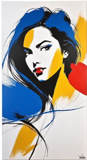 portrait of a woman, minimalist, with dynamic movement and bold colors, by vovin, ,artint,