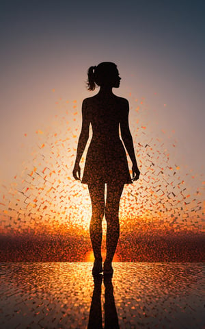 1 girl, solo, standing_split, Silhouette Art of  a girl, multiple exposure, sunset, enhance, intricate, (best quality, masterpiece, Representative work, official art, Professional, unity 8k wallpaper)
