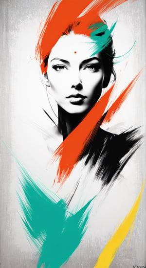 portrait of a woman, minimalist, with dynamic movement and bold colors, by vovin, ,artint,