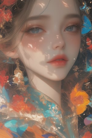 A beautiful, kawaii anime-inspired girl, with colorful butterflies, Painted in the style of Kris Knight, with a K Drones art style, creating ethereal dreamscapes. She looks happy. The composition is fluid and loose, with detailed facial features, resembling a vintage oil painting. The overall aesthetic is captivating and dreamlike. An ultra-high definition, cinematic lighting, style raw, stylize 500, niji 6