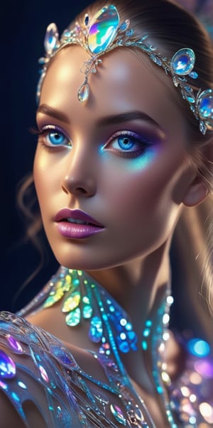 Bioluminescent fashion ensemble glowing with iridescent, opulent fabric, luminous allure fusing nature's bioluminescence with haute couture elegance, vibrant hues, captivating textures, ethereal glow, close-up shot, inspired by Miki Asai's macro photography, sharp focus, studio setting, intricate details, hyper-detailed execution trending on ArtStation, digital masterpiece by Greg