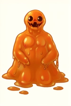 solo, full body, masterpiece, best quality, simple white background, 

scp999, slime, slime boy, orange, dot eyes, black eyes, 

((scary, big monster, terrifying appearance, beast, bloodthirsty evil creature, mutated creature, huge body made of evil evergy)),