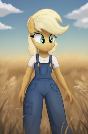 1girl, solo, mlp, my little pony, apple jack, mlpapplejack, masterpiece, standing, wheat field in the background,

((extreme skinny, unhealthy thin, no thights)),
dressed in overalls,