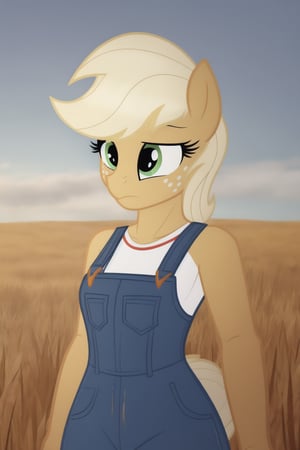 1girl, solo, mlp, my little pony, apple jack, mlpapplejack, masterpiece, standing, wheat field in the background,

((extreme skinny, unhealthy thin, no thights)),
wearing overalls,