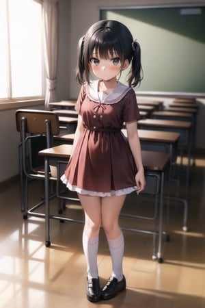 ((main girl)), y, full body, cute, dress, petite, short girl, small girl, classroom, kinderg, many ks in background, 

(