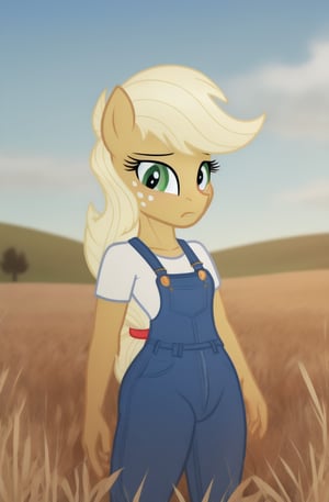 1girl, solo, mlp, my little pony, apple jack, mlpapplejack, masterpiece, standing, wheat field in the background,

((extreme skinny, unhealthy thin, no thights)),
wearing overalls,