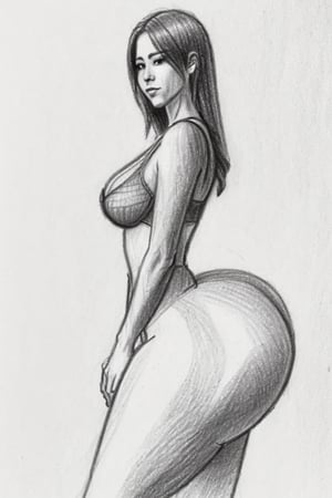 ((sketch, pencil sketch, monochrome)), 1girl, solo, (from side, perfect side view), standing straight, normal pose,

((skinny legs)), ((gigantic buttocks, large hanging buttocks, fake butt, seductive bimbo slut)), wide hips,anime pose,sketch, petite girl,photorealistic