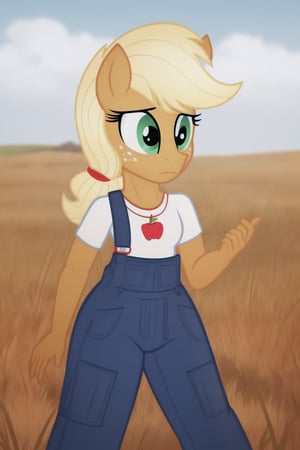 1girl, solo, mlp, my little pony, apple jack, mlpapplejack, masterpiece, standing, wheat field in the background,

((extreme skinny, unhealthy thin, no thights)),
wearing overalls,