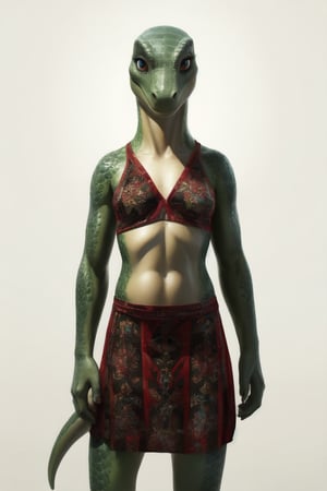 solo, girl, hyperrealism, flat hyperrealism, realism, humanoid lizard, scales, wild animal, full body in scales, primitive clothing, ((mindless behavior, mindless animal))