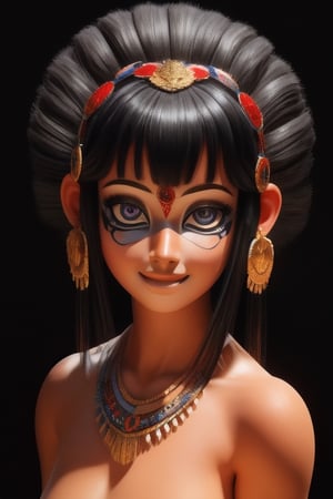 4k,best quality,masterpiece,20yo 1girl,(traditional Cherokee Indian costume, alluring smile, head ornaments 

(Beautiful and detailed eyes),
Detailed face, detailed eyes, double eyelids ,thin face, real hands, muscular fit body, semi visible abs, ((short hair with long locks:1.2)), black hair, black background,


real person, color splash style photo,
