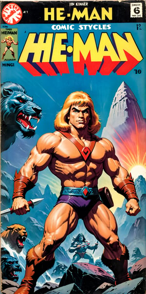 Vintage comic book cover of "HE-MAN", in Kailash.,VintageMagStyle