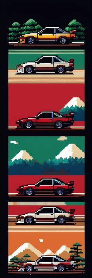 Pixel-Art Racing featuring a Japanese Car : Pixelated Nissan Silvia s 13 car, vibrant 8-bit Japanese environment, reminiscent of classic games.,Leonardo Style
Jpanese rising Sun
Japanese Text