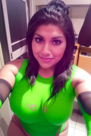 score_9, score_8_up, score_7_up, score_6_up, score_5_up, score_4_up  shego, black gloves, black hair, bodysuit, smile, green bodysuit, green eyes, green theme, long hair,   zPDXL 