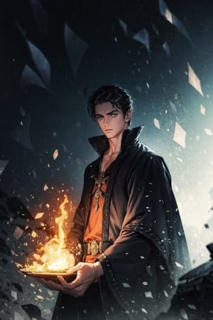 Realistic, Handsome young wizard , fire spell,Wizard