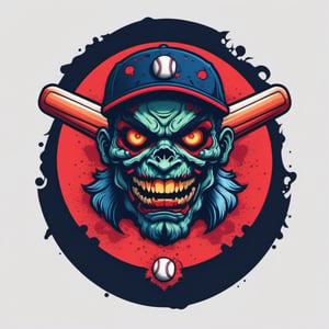 logo of a baseball and a zombie as a mascot, Leonardo Style, oni style, illustration, minimalist