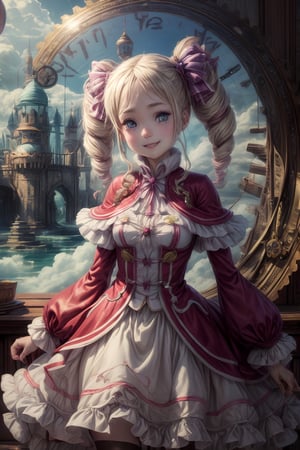 "((Innocent)) Smile, playful escapade, clockwork wonderland, joyous moments frozen in time, ((effervescent clouds)), liquid laughter, vibrant colors, whimsical tales,Betty