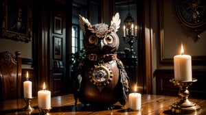 steampunk Owl In a Candle lit room