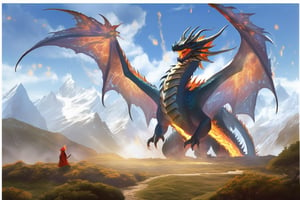 Enter an epic fantasy kingdom where the Dragon reigns. Visualize this impressive creature with a huge spiky body covered in crystalline scales. Imagine the dragon's breath as it scorches the landscape, leaving a trail of ash. Its fiery breath burns the great Yddarsil tree. Its flaming wings create firestorms as it soars through the skies, commanding the power of fire in this photographic masterpiece.