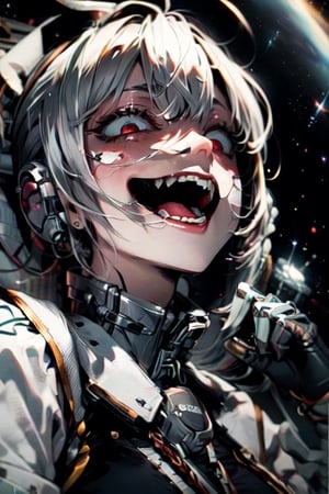 Special space soldiers using lazer blaster, girl alone,rouge_outfit,rabel,beautiful girl,crazy face,she inside empayar space ship full of cult,Crazy face ,shooting, detail clothing, ,Female,yandere-chan (ramchi),detailed  face,