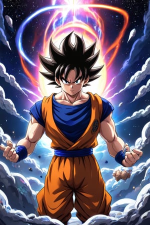 Goku, ultra instinct saiyan, on a cosmic planet