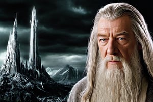 Gandalf the white staring at isengard