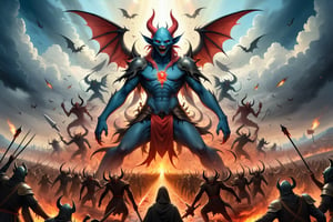 Create a hyper realistic image of Demons invading the heaven and winning war between angels and demons..colourful , wide , specific, dark , grim, nightmare, (((in the style of Bosch)))