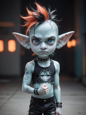 score_9, score_8_up, score_7_up, solo, depth of field, rim-light, (3/4 view), 
((handsome, roguish, goblin boy)), (boy:1.8), skinny, very large pointy ears, (very big eyes), determined serious look, (black messy hair), (pastel punk outfit), short, (((pale blue skin))), tattoos, in a dark corner of a neon-lit spaceship, (fist raised) Sci-fi ,neon photography style, (chibi:0.85),