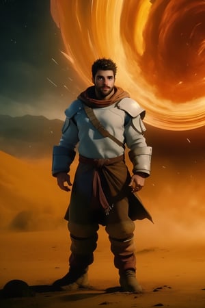 (photorealistic):1.4, moviestill, cinestill, (RAW, photo), break,
(best quality, ultra quality, high quality):1.3, break, dynamic view, a head and full body portrait of a handsome tall mage 1man in a desert planet. thick male neck, wide strong male shoulders, (sandstorm:1.15), (casting spell, looking at viewer):1.25 , very symmetric handsome head, very symmetric pupils and iris and open eyes, very well drawn male face, realistic legs movement,  realistic hands and fingers movement, accurate anatomy, realistic male mage clothes with dynamic movement, (realistic throwing or casting spell body movement:1.25), high res, colorful,  Epicrealism, ,3D Render,   desertpunk, intricate interesting creative desert masterpice, surprising arcane colors:1.3, ,(character focus, full height, very intricate), scifi,digital art, 4k 8k 16k 32k, fantasy, Alok Petrillo, new, newest, original, strong depth of field, film grain, real life, best perspective and aesthetic, arcane atmosphere, sense of magic and spellcasting, techno-magic,  EpicRealism,