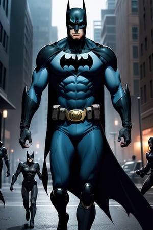 batman in a cyborg world with beautiful women around him and many dark evil creatures attacking him.