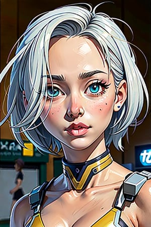 Highly detailed portrait of a cyborg girl standing in teh city street,20yo,clear facial features,model body,detailed hair,(backdrop: complex city street),(Turquoise,Baby Blue,Mustard Yellow,Gray color),(perfect hands:1.2),perfect body proportions,form-fitting mecha armor BREAK anime vibes,(fullbody wide shot),rule of thirds,studio photo,hyper-realistic,masterpiece,HDR,trending on artstation,8K,Hyper-detailed,intricate details,cinematic lighting,(kuchiki rukia:1.2),ani_booster, art_booster,real_booster,H effect
,3D Render Style