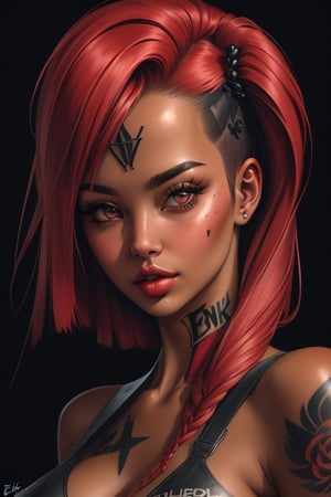 Tattoo sketch, by enki bilal, double exposure. high quality, high detail, (16K Ultra HD), (masterpiece), (best quality), (ultra realistic detail).  (beautiful rockabilly girl), (cherry red hair with dark roots), dark smoky background