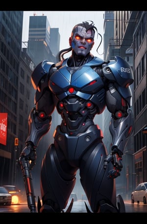 evil terminator cyborg in a  city rain dark explosion  guns and 80's action theme,gianluca_antonelli