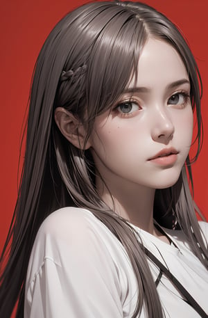 a 20 yo woman,long hair,dark theme, soothing tones, muted colors, high contrast, (natural skin texture, hyperrealism, soft light, sharp),red background,simple background, ,
,aaasuna