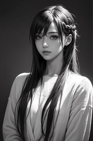 a 20 yo woman,long hair,dark theme, soothing tones, muted colors, high contrast, (natural skin texture, hyperrealism, soft light, sharp),black background,simple background, ,
,asuna yuuki